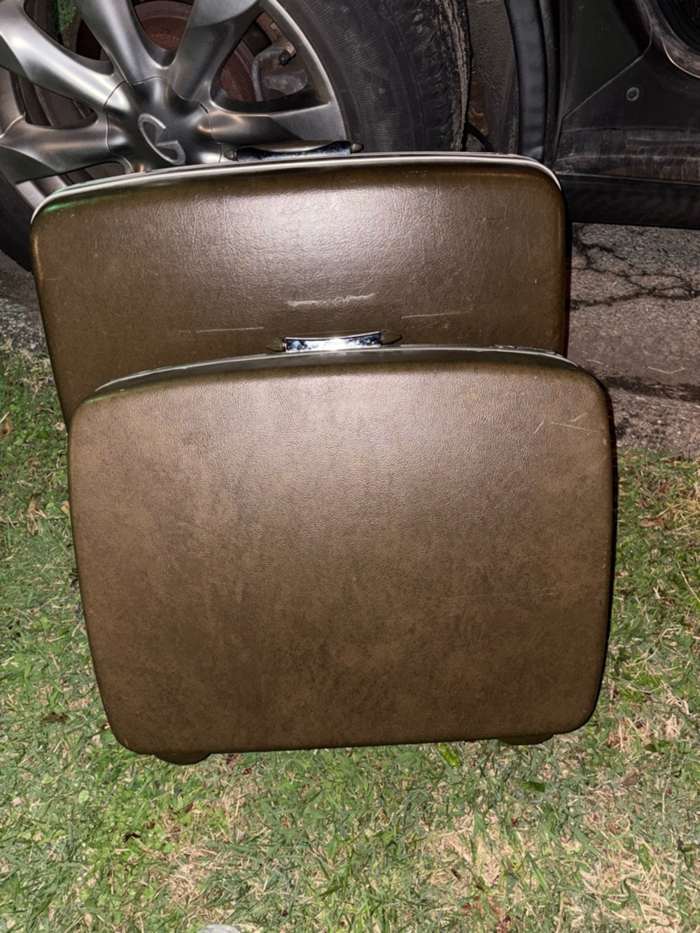 Vintage SAMSONITE 2 Piece set Brown Hard-Shell Suitcases with Silver Trim